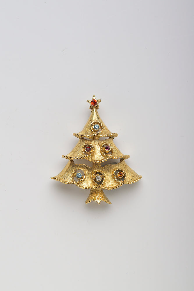 Vergoldete Christbaumbrosche mit Strasssteinen 5cm