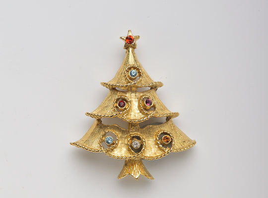 Vergoldete Christbaumbrosche mit Strasssteinen 5cm
